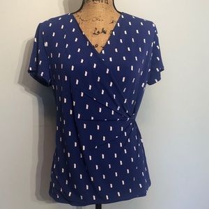 Jaclyn Smith Wrap Style Blouse Blue & White Medium